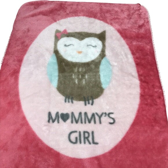 HB Hudson Plush Mommy’s Girl Pink Satin‎ Edge Baby Girl Blanket Owl - Picture 3 of 12